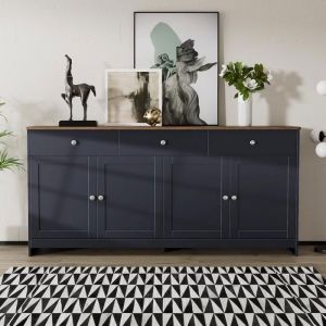 Buffet - JAERLIUB - 4 Portes - 3 Tiroirs - Bois/Gris-Noir - 160x40x75cm
