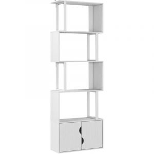 Homcom Bibliothèque design zig zag - 4 étagères, 2 portes - effet bois acier blanc