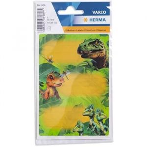 Herma Dino World Lot de 9 étiquettes autocollantes lignées pour livre d'école, enfants, filles, garçons, multicolores, 76 x 35 mm