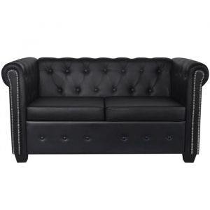 Chesterfield Canap&eacute; &agrave; 2 places 145,5 x 76 x 70 cm cuir synth&eacute;tique noir