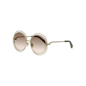 Chloé Femme CH0045S 001 Lunettes de soleil Métal Or Marron Ronde Sfumé