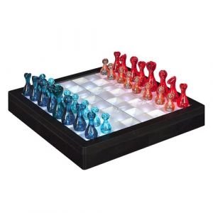 Jeu d'&eacute;chec transparent avec pions rouges et bleus et &eacute;clairage LED - - ALTOBUY