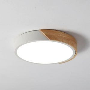Goeco - led Plafonnier Bois Rond 24W, Intérieur Luminaires Plafonnier 6000K (Blanc froid), Moderne Lampe de Plafond Ø305CM pour, Chambre, Cuisine,