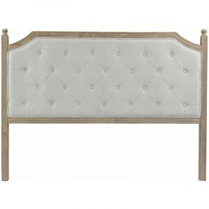 Pegane Tete de lit capitonnee en bois d'hevea et lin coloris gris clair / naturel - Longueur 160 x profondeur 10 x hauteur 120 cm -