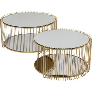 Kare Design 2 tables basses en acier doré et verre miroir