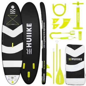 Paddle Gonflable Adulte Jet Noir avec des Accessoires de Qualité - HUIIKE Stand Up Paddle avec Pagaie en Aluminium Pompe Leash