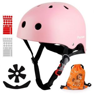 Plusawa Casque Vélo Enfant Casque Ajustable 48-58CM Multi-Sports 2-15 Ans pour Trottinette Skate Vélo Roller Rose - Taille XS
