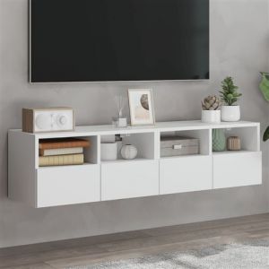 VidaXL Meubles TV Muraux 2 pcs, Armoires de Télévision Suspendues avec Compartiments, Meubles Télé Flottants, Moderne, Blanc Bois d'Ingénierie