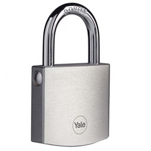YALE Y120B/50/127/1- Cadenas en laiton avec finition chromée (50 mm) - Serrure extérieure pour abri de jardin, portail, chaîne, porte - 3 clés - haute sécurité