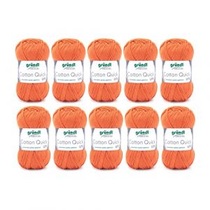 Fil à tricoter/crocheter Gründl Cotton Quick Uni, 10 pelotes de 50 g (fil aux couleurs joyeuses 100 % coton, certifié OEKO-TEX, 50 g / 125 m, grosseur d'aiguilles : 3 - 4, 10 x 50 g), Orange 2