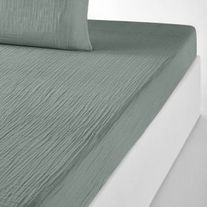 Drap housse uni gaze de coton bonnet 30cm, K la Vert De Gris Taille 140x190 cm;140x200 cm;160x200 cm;180x200 cm;90x190 cm