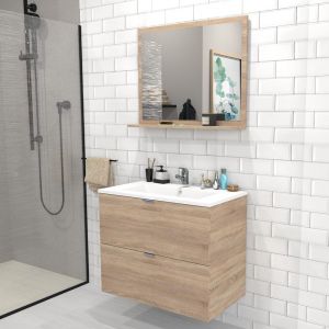Meuble Sous Vasque 80 Cm + Vasque + Miroir Malaga / C ne Blanchi/ Neuf