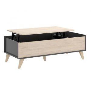 Pegane Table basse modulable coloris graphite-naturel - Longueur 99 x Hauteur 41 x Profondeur 60 cm