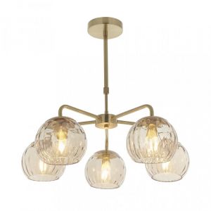 Endon Lampe à suspension en verre à bras multiples, plaque en laiton satiné, verre lustré champagne