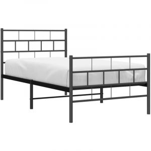 VidaXL Cadre de Lit avec Tête de Lit et Pied de Lit, Lit Simple avec Sommier à Lattes, Lit Adulte avec Rangement Chambre, Moderne, Noir 100x190 cm Métal