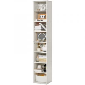 VEVOR Bibliotheque etroite a 8 niveaux, bibliotheque de rangement haute ouverte en bois avec etagere reglable en hauteur, 180 cm, etagere de