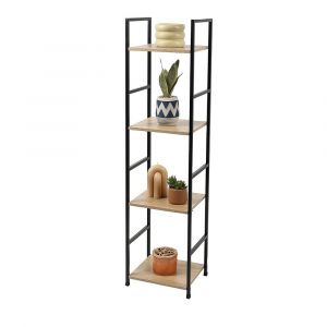 Étagère 4 niveaux collection HOLBORN – Style industriel, coloris chêne et noir