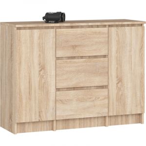 Akord - Commode 2 Portes 3 Tiroirs Chêne Sonoma 101X35X76