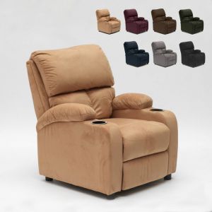 Image de Le Roi Du Relax Fauteuil relax inclinable avec repose pieds en microfibre de velours Lucrezia | Couleur: Beige