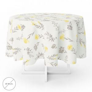 ORYX 5544066 Nappe en Toile cirée imperméable Anti-Taches Ronde avec Motif de Fleurs Jaunes. Nappe en PVC d’Un diamètre de 140 cm pour l’intérieur et l’extérieur