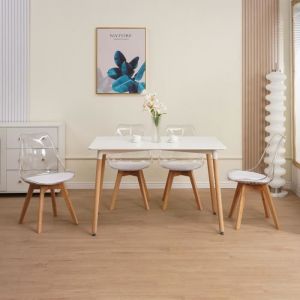 M&S Ensemble table rectangulaire de repas + 4 chaises transparentes - scandi