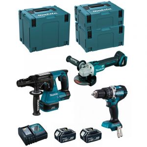 Makita Kit MK311RTJ (DHR243 DHP484 DGA504 2 x 5,0 Ah DC18RC MAKPAC 2 MAKPAC 3 MAKPAC 4)