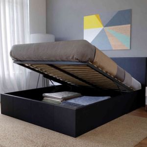 Terre de Nuit Lit coffre en m&eacute;tal avec rev&ecirc;tement simili cuir noir 160x200 - LT14020 - Noir