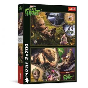Trefl Puzzle 2 en 1 : Marvel Guardians of The Galaxy, Je suis Groot - 2 x 200 Pièces - Ensemble de Deux Puzzle pour Les Adolescents