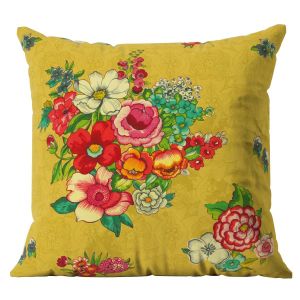 Image de Housse de coussin ext&eacute;rieur fleuri jaune 45x45