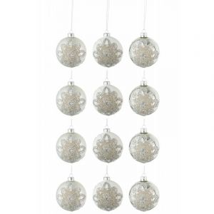 Lot de 12 Boules de Noël "Ornement" 8cm Argent Prix