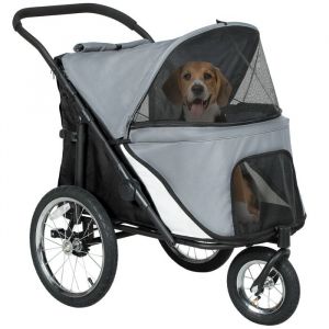 Pawhut Poussette buggy chien 3 roues pliable pneus gonflables - sac, coussin, laisse intégrés - gris