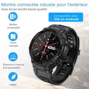 Nuvance - Montre connect&eacute;e K22 - 45mm - Ecran tactile - Etanche IP67 - Hommes, femmes et enfants - iOS & Android