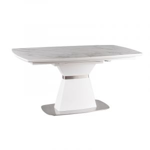 Signal Table extensible en bois et céramique effet marbre - Blanc - Pieds en acier - 10 couverts - L 160 cm x l 90 cm x H 76 cm