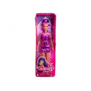 Coffret barbie poupee mannequin fashionistas : long cheveux violets avec robe et chaussures et 1 carte offerte