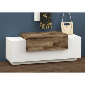 Dmora Meuble d'entrée avec 3 portes, Made in Italy, Buffet de salon, Meuble TV, 120x45h46 cm, Couleur blanc brillant et Érable, avec emballage
