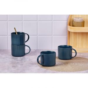 Lot de 4 mugs en grès bleu 50cl