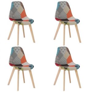 Lot De 4 Chaises De Salle À Manger Rembourrées Avec Pieds En Hêtre, Chaises Patchwork Multicolores Design Rétro(Lin)