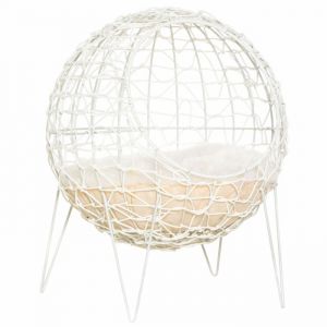 Pawhut Panier en rotin pour chats avec coussin surélevé crème Ø45 x 57H cm