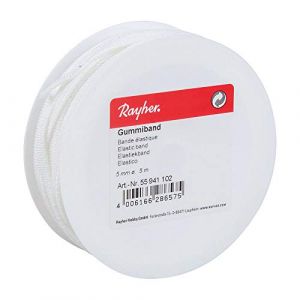 Rayher 55941102 Ruban élastique plat pour couture, artisanat, 5 mm Ø 5 m, blanc