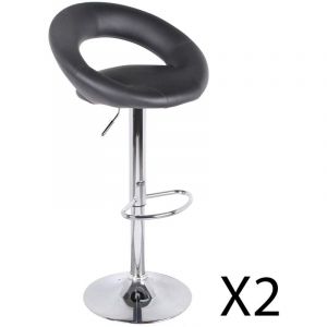 Meublorama - Lot de 2 tabourets de bar r&eacute;glables en hauteur 77-97 cm &ndash; Assise simili cuir pu noir, pied en m&eacute;tal gris, diam&egrave;tre 40 cm