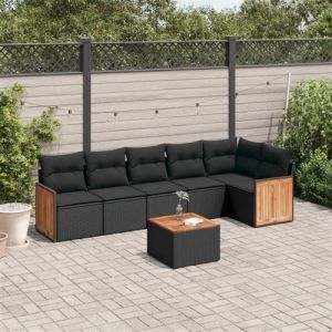 VidaXL Salon de Jardin avec Coussins 7 pcs, Canapés de Terrasse, Ensemble de Meubles de Patio, Mobilier d'Extérieur, Noir Résine Tressée
