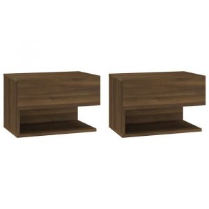 Décoshop26 Lot de 2 tables de chevet murales avec tiroir et étagère en bois d'ingénierie marron DEC036054