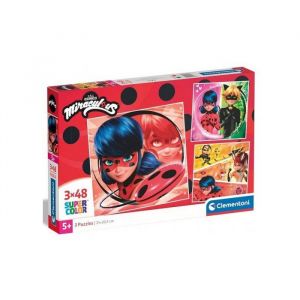Clementoni Miraculous - puzzles 3 x 48 pieces ladybug et ses amis super heros - enfant fille 5 ans - set puzzle supercolor + carte