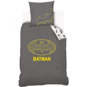 Warner Batman - Housse De Couette 140x200cm + Taie d'oreiller 63x63cm - Parure Enfant 1 Personne - 100 % Coton- Gris