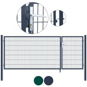 Home Deluxe - Portail de jardin à double battant ADITUS Couleur : vert, Dimension : 200 x 350 cm,