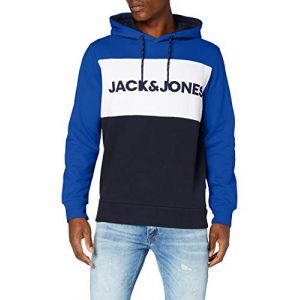 Jack & Jones JJELOGO Blocking Sweat Hood STS Sweatshirt Capuche, Bleu Classique/Coupe : Cheville, S Homme