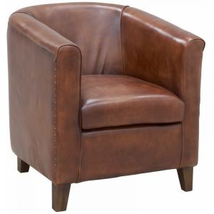 Aubry Gaspard Fauteuil club en cuir Marron
