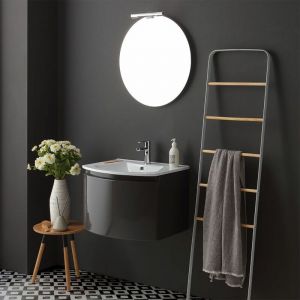 Kiamami Valentina ARMOIRE DE TOILETTE SUSPENDUE CINTRÉE 62 CM GRIS BRILLANT MIROIR ROND - RIVA