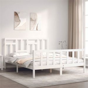 VidaXL Cadre De Lit Avec Tête De Lit Blanc King Size Bois Massif