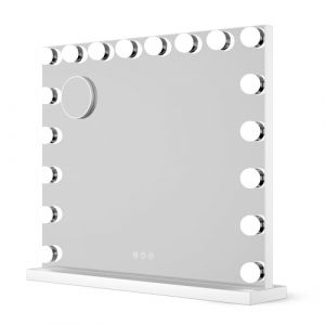 Bayt Miroir Maquillage Hollywood avec &Eacute;clairage 80x60 cm &ndash; Miroir LED Dimmable avec Grossissement 10x &ndash; Blanc